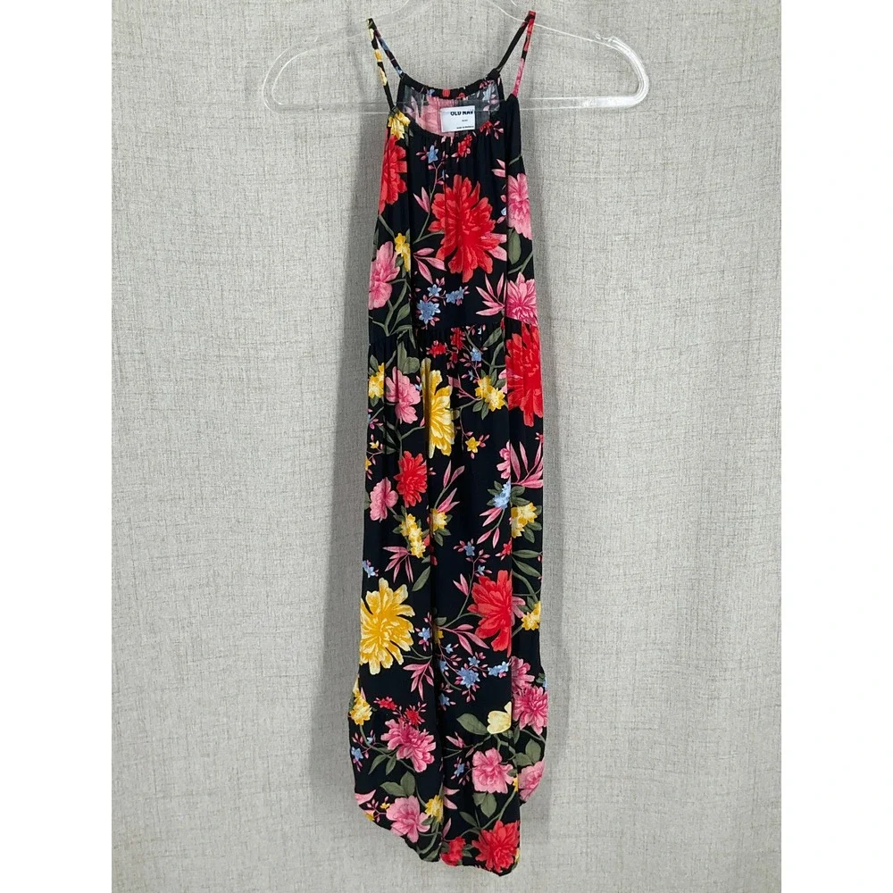 Old Navy Dress Girls XL 14 Black Floral‎ Boho Halter Summer Tropical Sleeveless